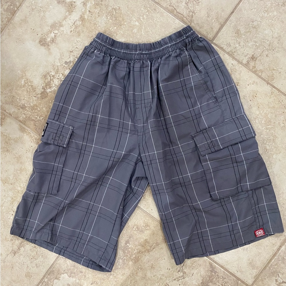 Y2K Maui Built Tropix Hawaii Long Plaid Cargo Shorts Men's Sz Sm